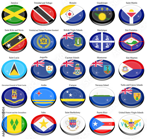 Set of icons. North and Central America's flags.   