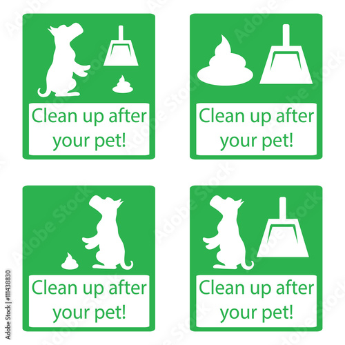 Clean up after your pet. Set icon. Ecological cleanliness of the environment, taking care of pets. dog pooping sign white silhouette on  blue background