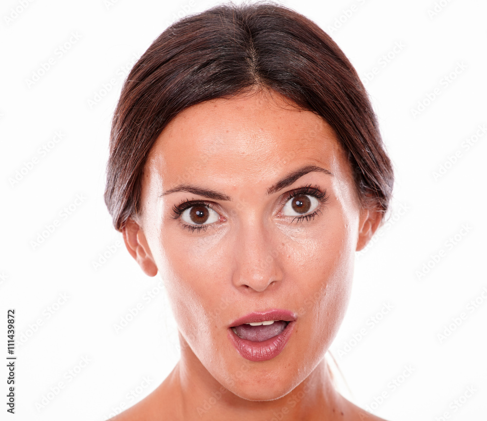 Attractive surprised brunette young woman only Attractive surprised brunette young woman only