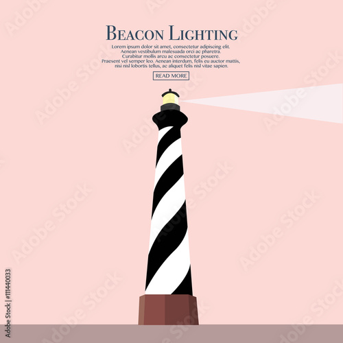 Cartoon flat lighthouses. Searchlight tower for maritime navigational guidance. Beacon. Vector illustration for web site, print, poster, presentation, infographic.