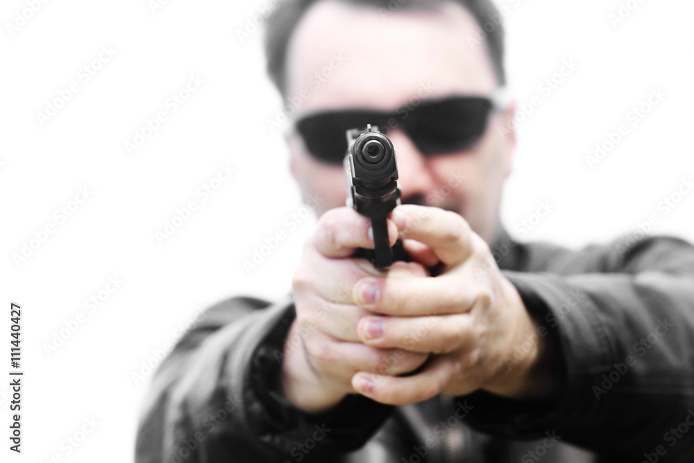 Men with gun on white Men with gun on white