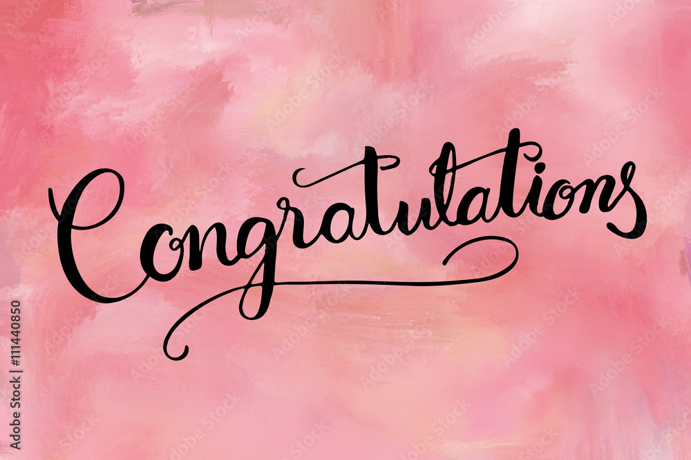 Congratulations hand lettering text on pink painted background Stock