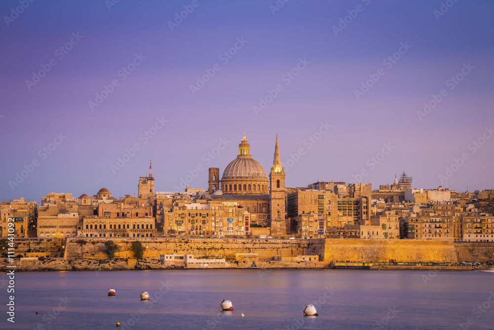 Valletta, Malta - Famous St.Paul's Cathedral at sunset