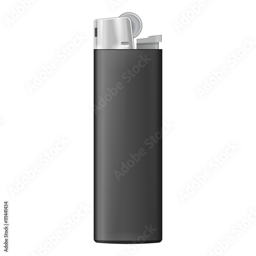 Black Blank Cigarette Lighter. On White Background Isolated. Mock Up Template Ready For Your Design. Product Packing Vector EPS10