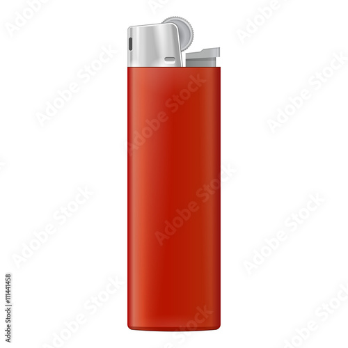 Red Blank Cigarette Lighter. On White Background Isolated. Mock Up Template Ready For Your Design. Product Packing Vector EPS10