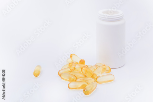 fish oil capsules with white bottle