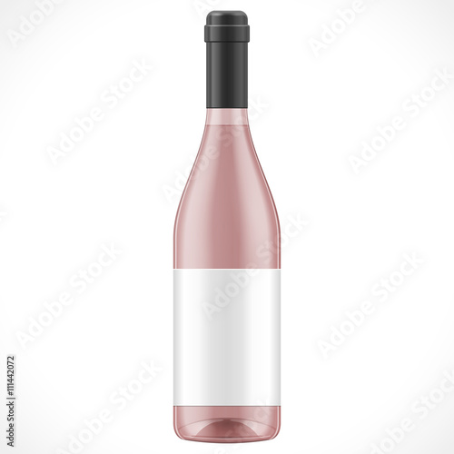 Pink Glass Wine Cider Bottle With Label. Illustration Isolated On White Background. Mock Up Template Ready For Your Design. Product Packing Vector EPS10. Isolated.