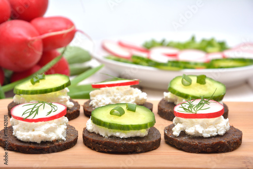 Canvas Print Healthy sandwiches with radish and cottage cheese