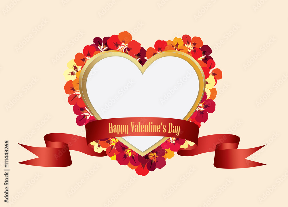 Flower frame with love heart Valentines Day Greeting Card. Love floral background Flower frame with love heart Valentines Day Greeting Card. Love floral background