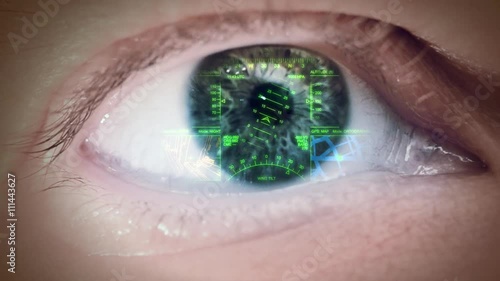 Eyeball with head-up display on the iris. Loop. 