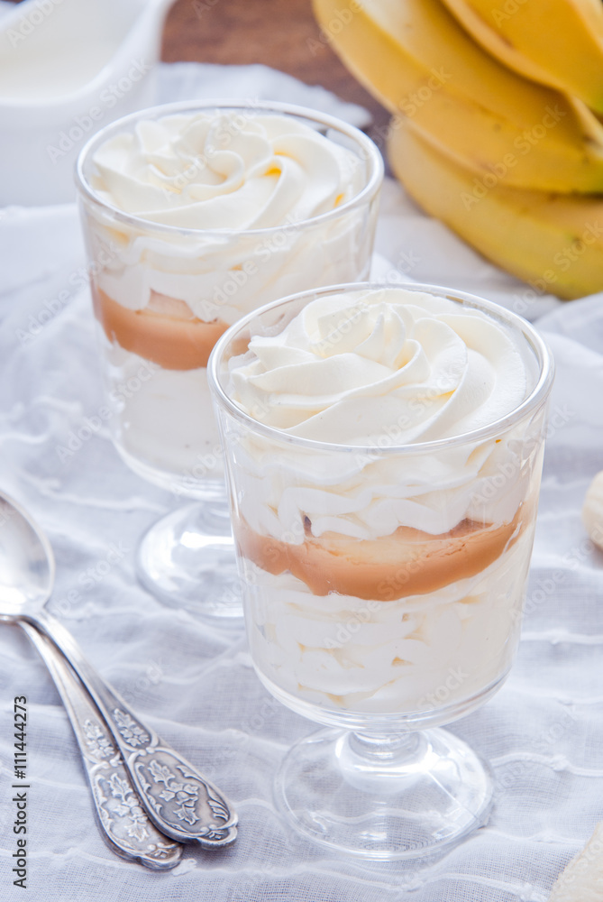 Delicious dessert with banana and caramel Delicious dessert with banana and caramel