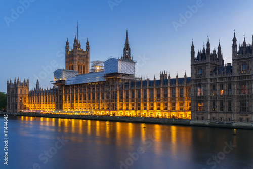 Palace of Westminster in London at night, UK