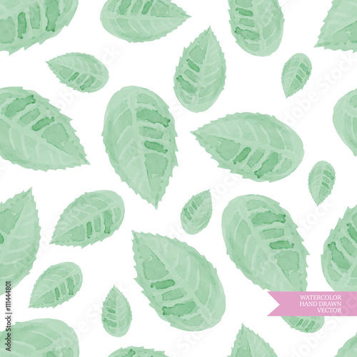 Watercolor hand drawn and painted seamless folliage pattern. Vintage green design for greeting cards an wedding invitations.