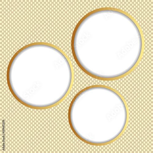 three round banners on textured background