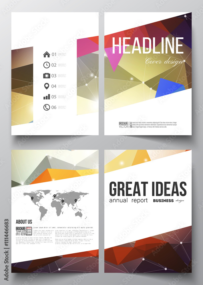 Set of business templates for brochure, magazine, flyer, booklet or annual report. Abstract colorful polygonal background, modern stylish triangle vector texture
