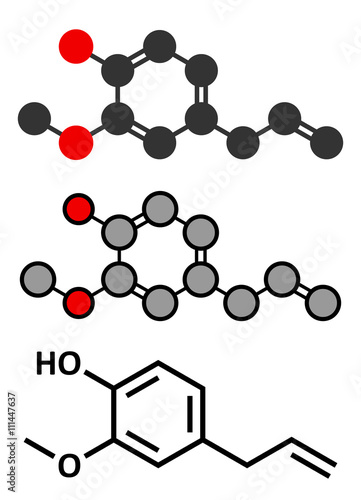 Eugenol herbal essential oil molecule. Present in cloves, nutmeg, etc photo