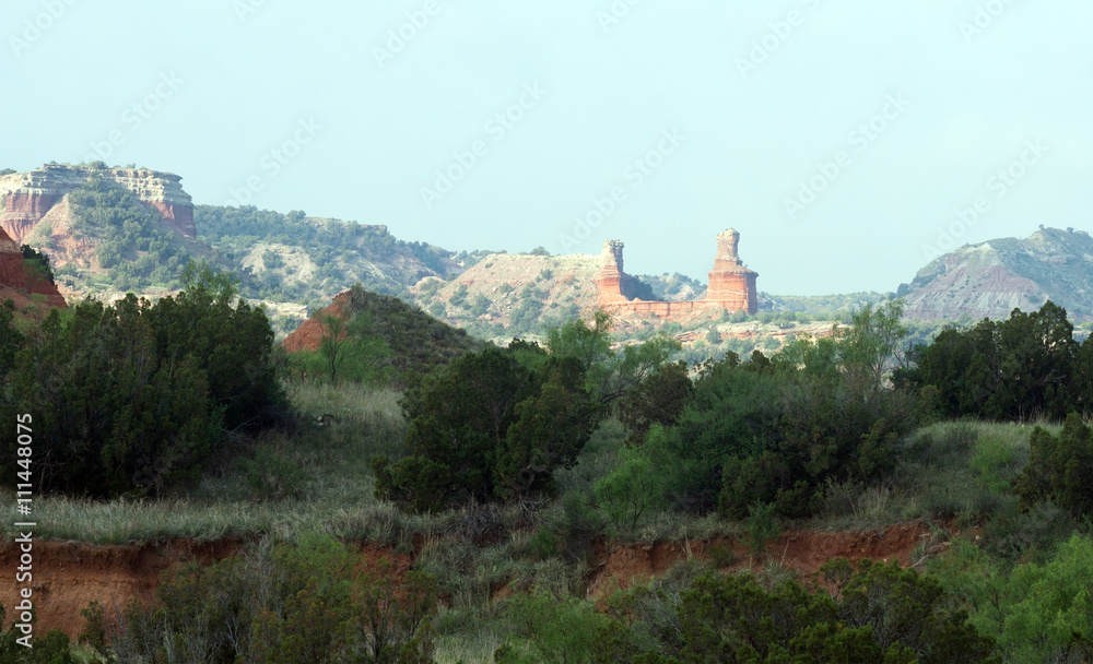 View from afar on the red rocks called Lighthouse.  Palo Duro Ca
