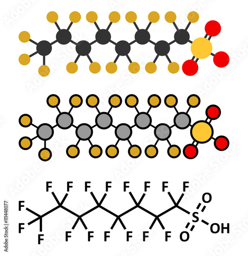 Perfluorooctanesulfonic acid (perfluorooctane sulfonate, PFOS) pollutant molecule