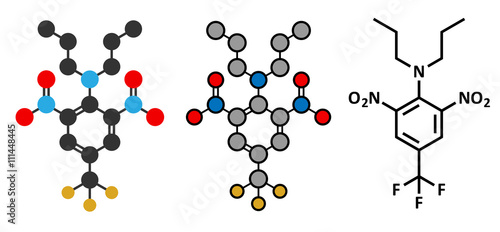 Trifluralin herbicide molecule.