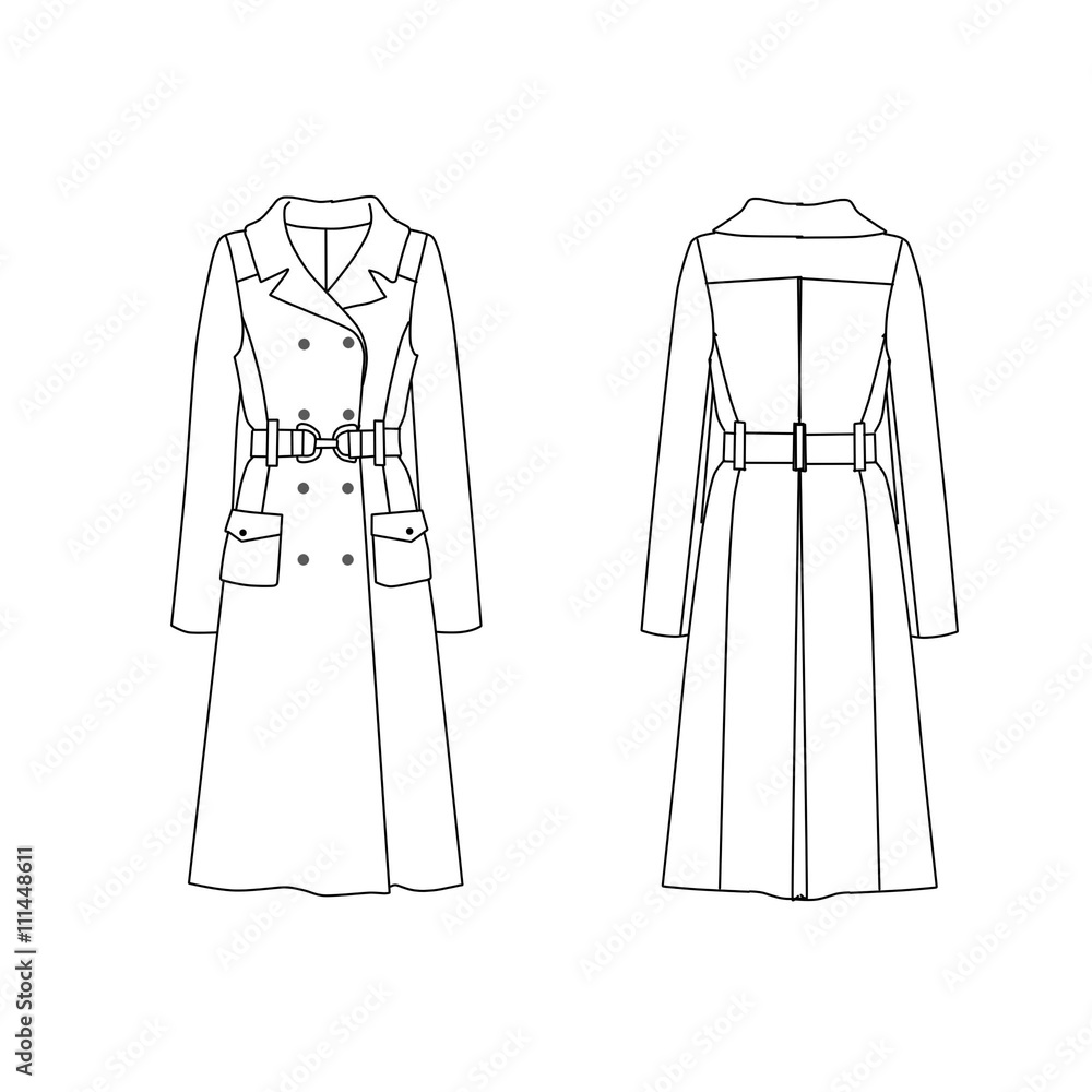 Flat fashion template - Trench coat Stock Illustration | Adobe Stock
