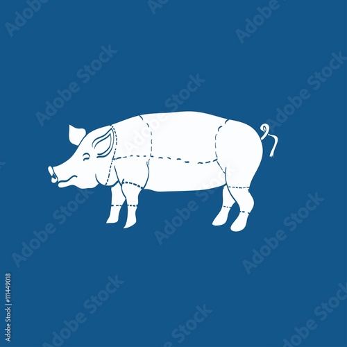 pig icon, vector pig silhouette, isolated butcher shop sign