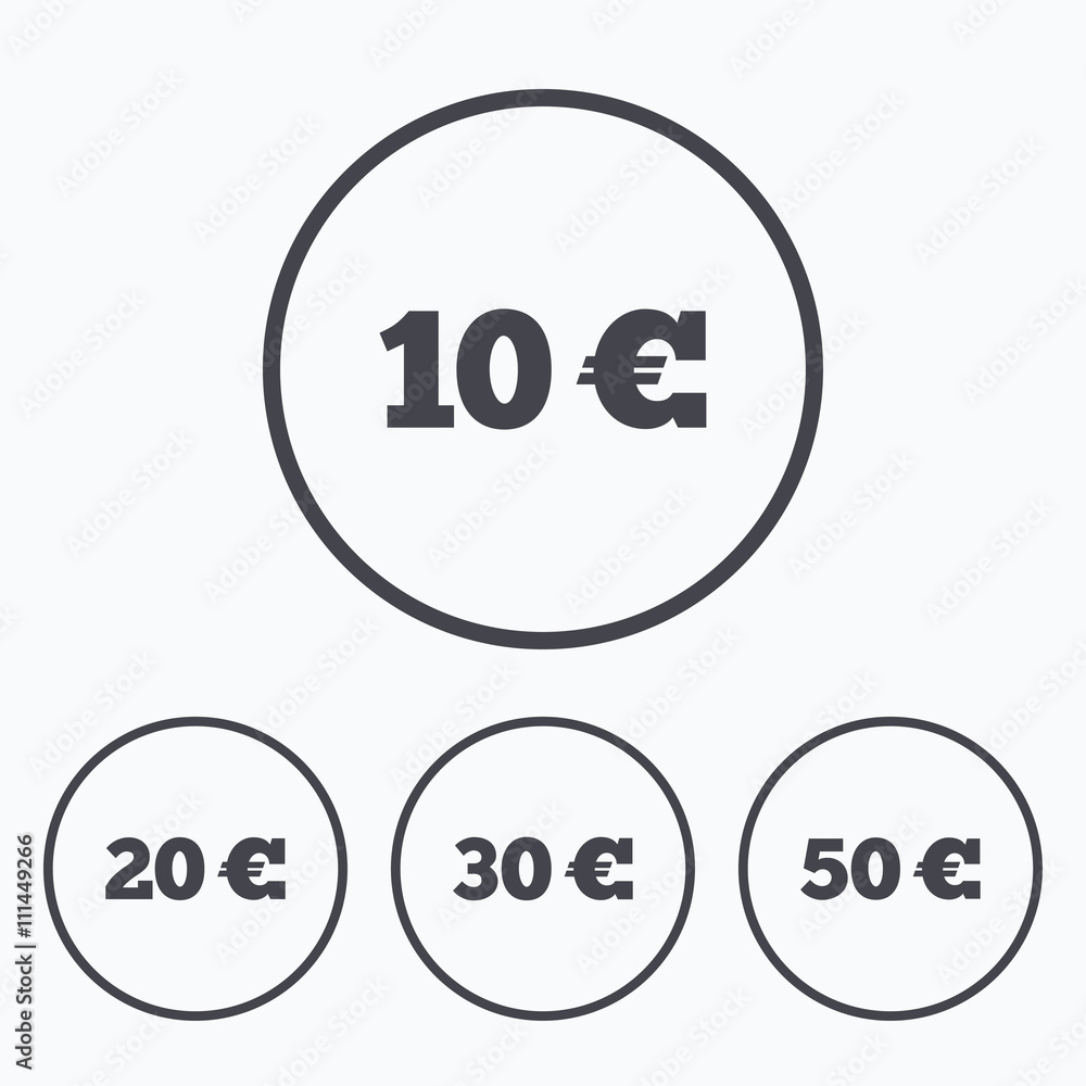 Money in Euro icons. Ten, twenty, fifty EUR. Money in Euro icons. Ten, twenty, fifty EUR.