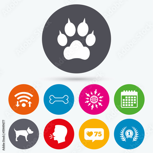 Pets icons. Cat paw with clutches sign.