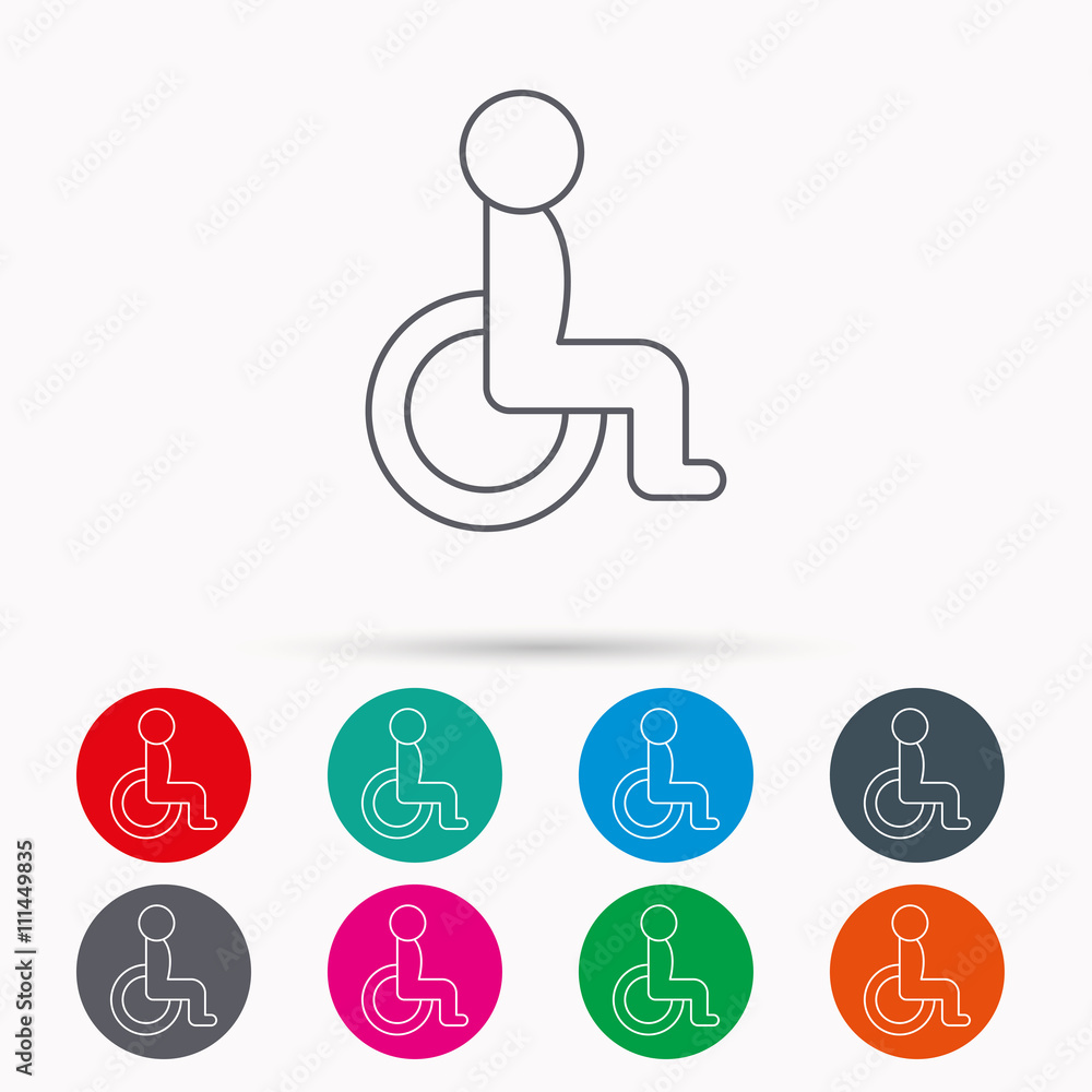 Disabled person icon. Human on wheelchair sign. Disabled person icon. Human on wheelchair sign.