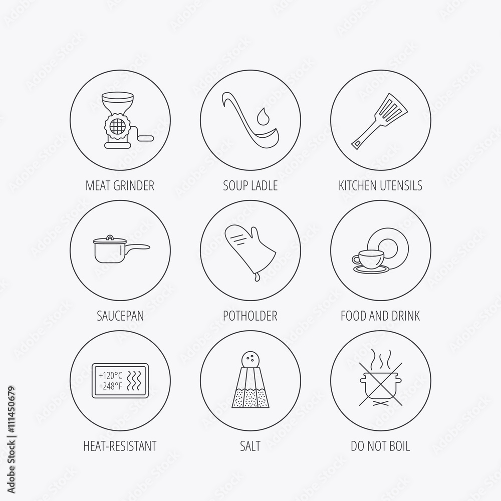 Soup ladle, potholder and kitchen utensils icon. Soup ladle, potholder and kitchen utensils icon.