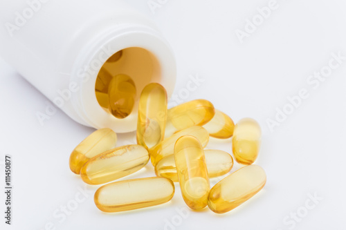 fish oil capsules with white bottle