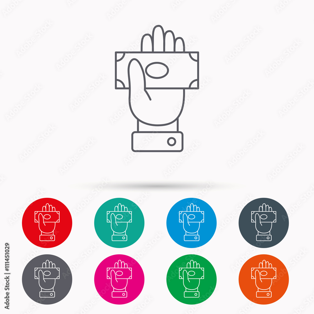 Money icon. Cash in giving hand sign. Money icon. Cash in giving hand sign.