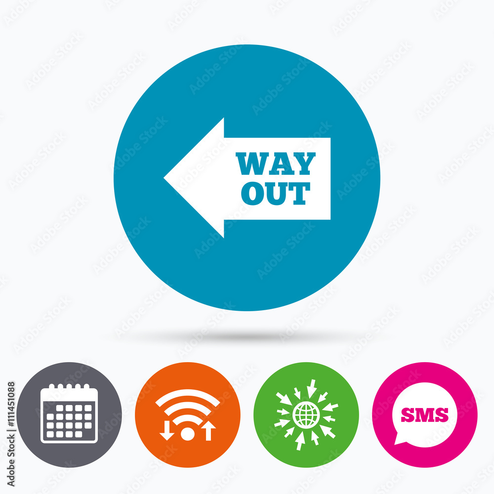 Way out left sign icon. Arrow symbol. Way out left sign icon. Arrow symbol.