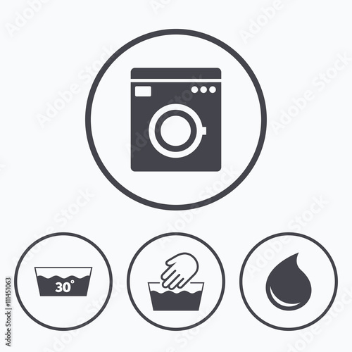 Wash icons. Machine washable at thirty degrees.
