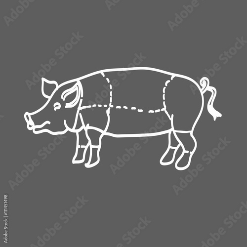 pig icon, vector pig silhouette, isolated butcher shop sign