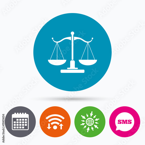 Scales of Justice sign icon. Court of law symbol