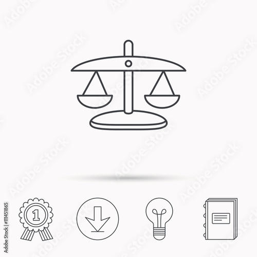 Scales of Justice icon. Law and judge sign.