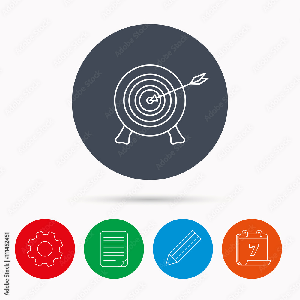 Target with arrow icon. Archery aiming sign. Target with arrow icon. Archery aiming sign.