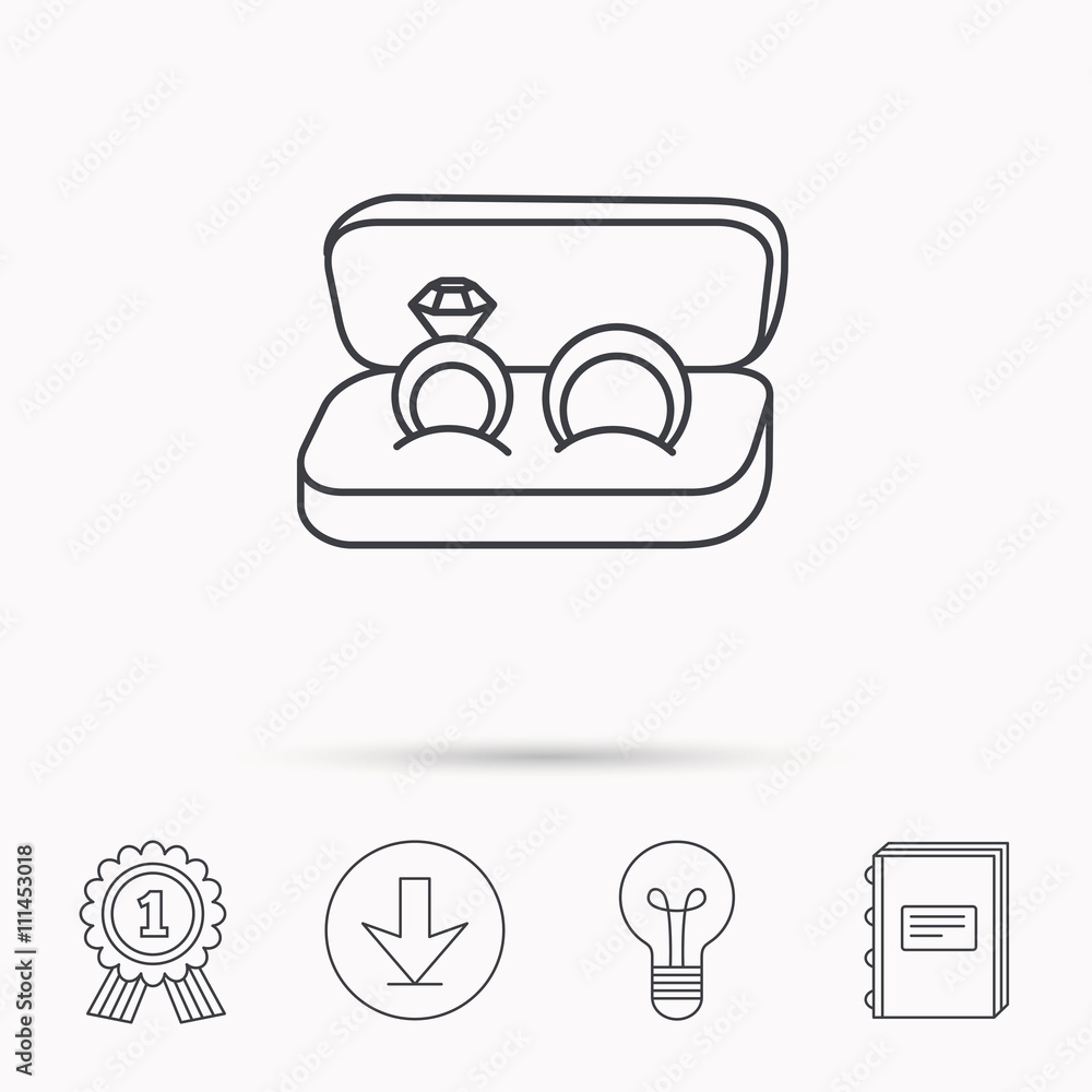 Fototapeta premium Wedding rings icon. Jewelry with diamond sign.