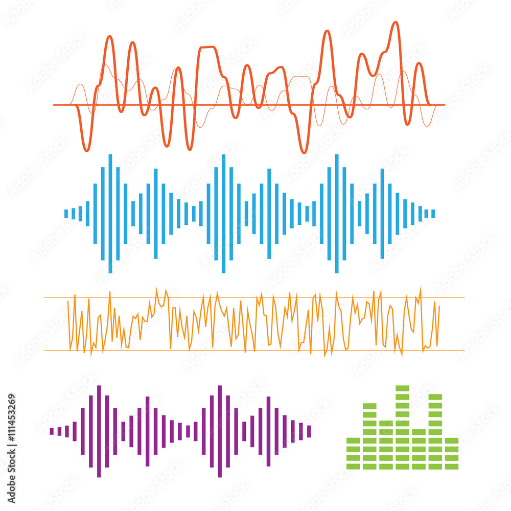 Color sound waves. Music technology, digital design, stereo equalizer