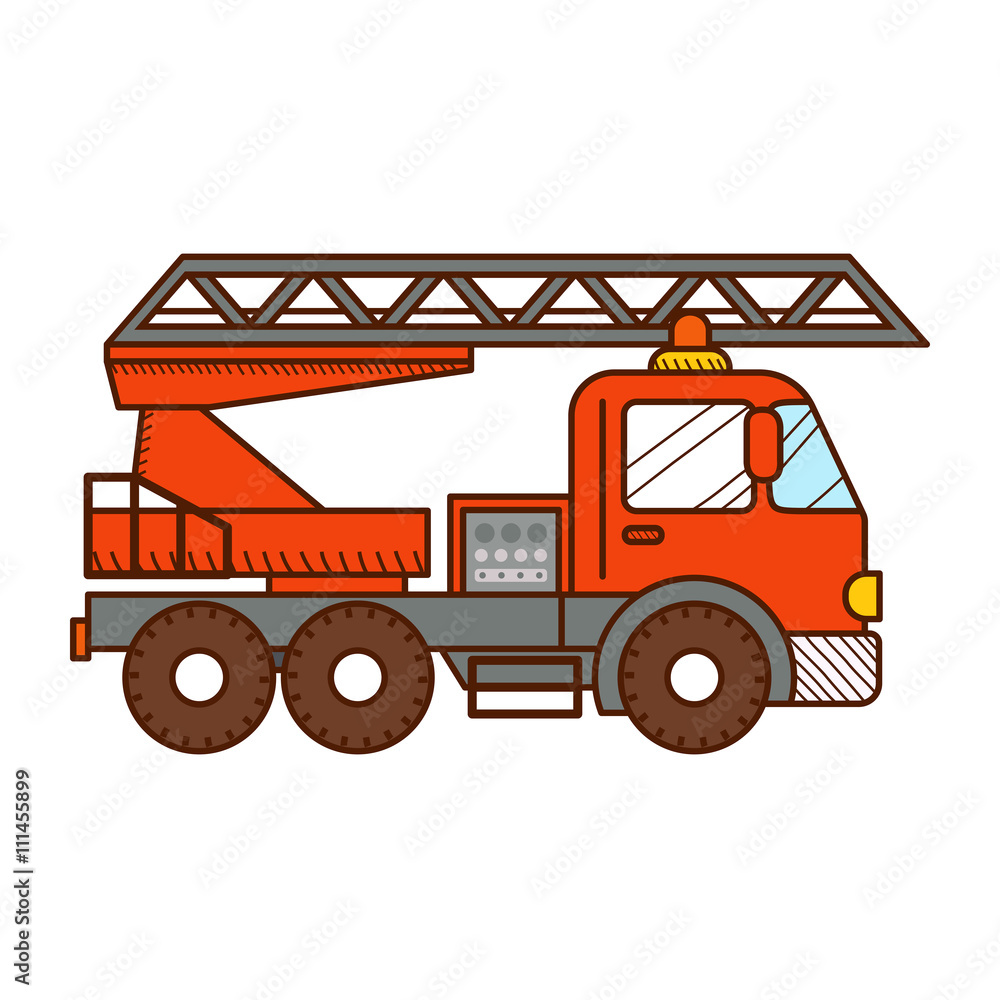 Fire truck isolated on white background. Vector illustration