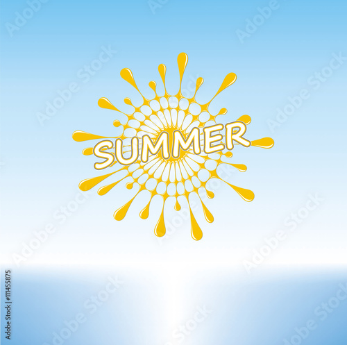 Summer Sunny Day on a Tropical Beach, Stylized Sun, Vector Graphics