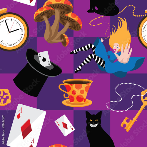 Seamless Alice in Wonderland pattern. EPS 10 vector.