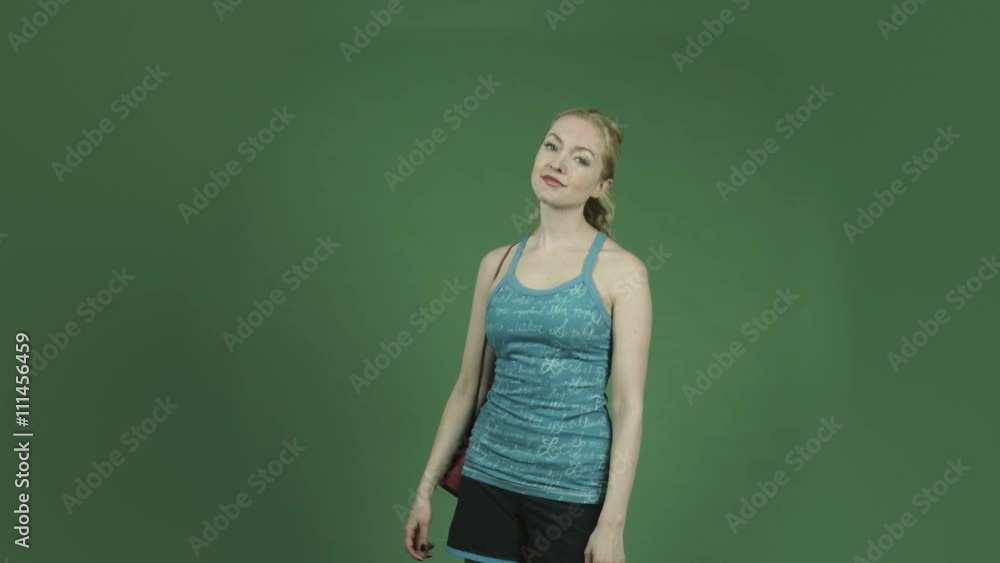 caucasian woman in sport yoga outfit isolated on chroma green screen background confident yoga mat caucasian woman in sport yoga outfit isolated on chroma green screen background confident yoga mat