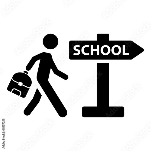 schoolboy pupil going to school signpost icon on white backgroun