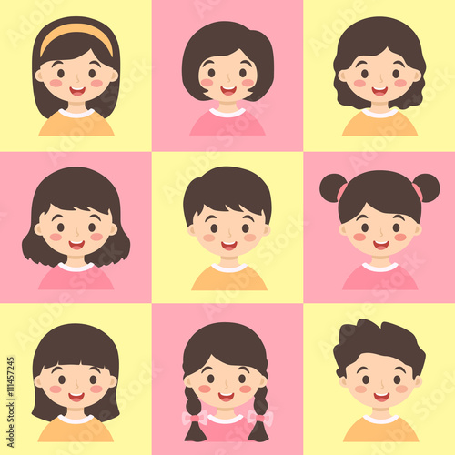 Vector illustration set of cute kids cartoon Character with different hair  style. Stock Vector | Adobe Stock