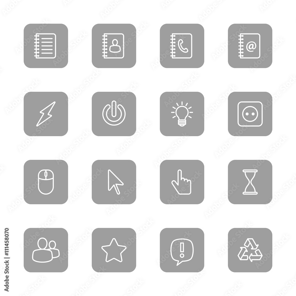 line web icon set on gray rounded rectangle for web design, user interface (UI), infographic and mobile application (apps) line web icon set on gray rounded rectangle for web design, user interface (UI), infographic and mobile application (apps)