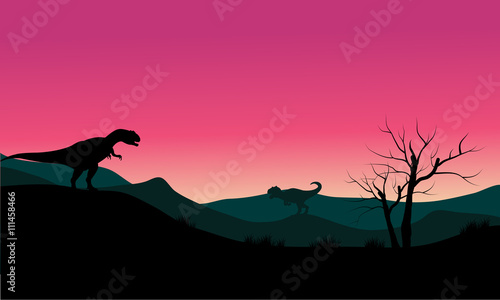 allosaurus at morning scenery silhouette