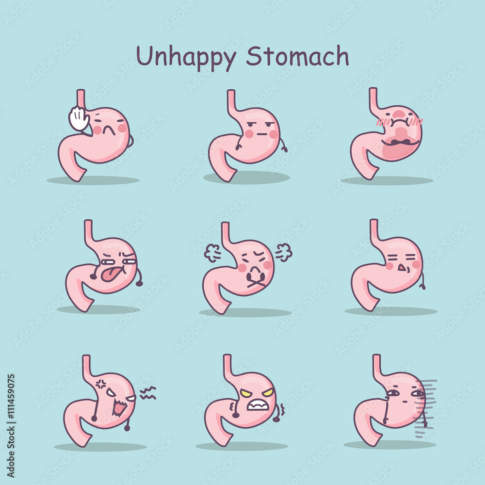Unhappy cartoon stomach set Unhappy cartoon stomach set