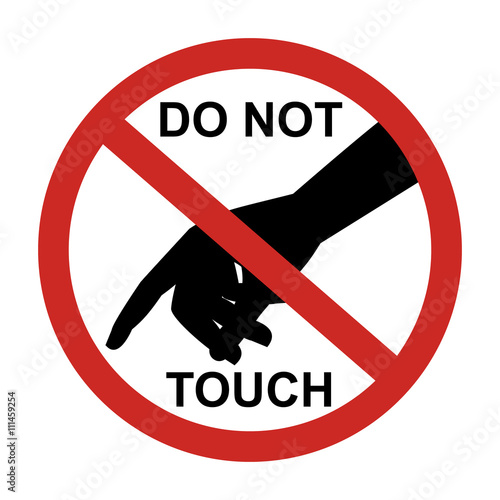 Do not touch sign with black hand isolated on white background vector illustration prohibited circle design.