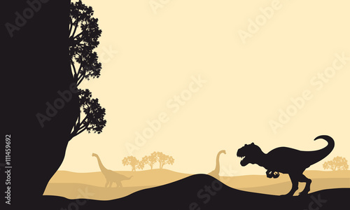 Silhouette of allosaurus with Brachiosaurus